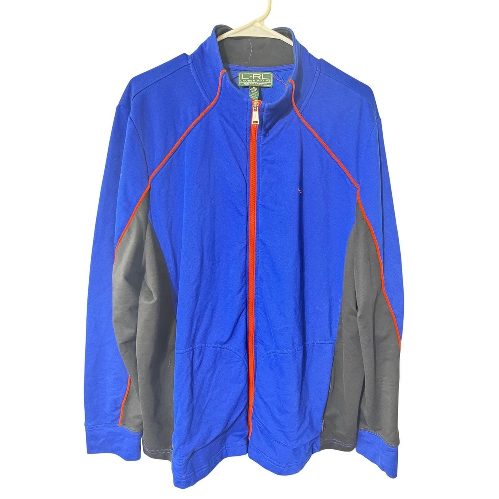 Y2K LRL Ralph Lauren Active Track Jacket Blue Orange Gray FullZip Athleisure 3XL